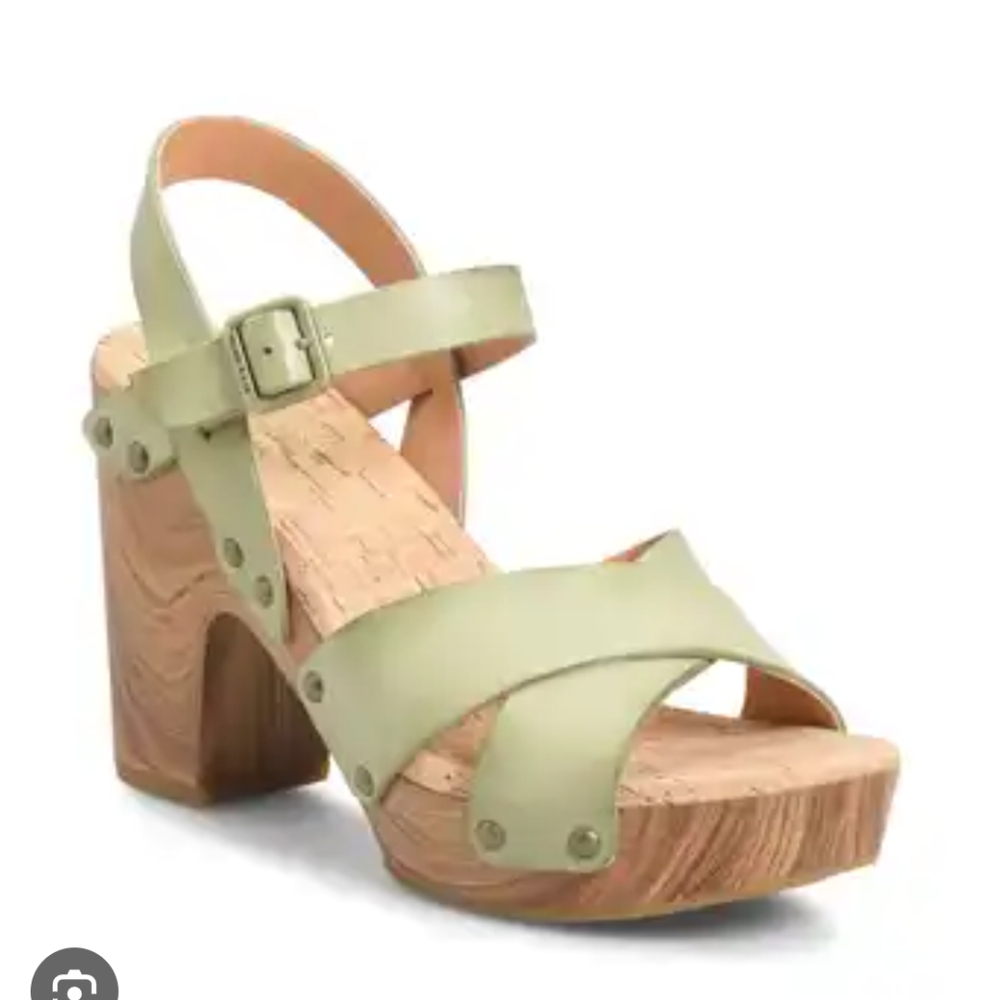 Korkease Drew Leather Cross Banded Platform Sandals In Sage Green
